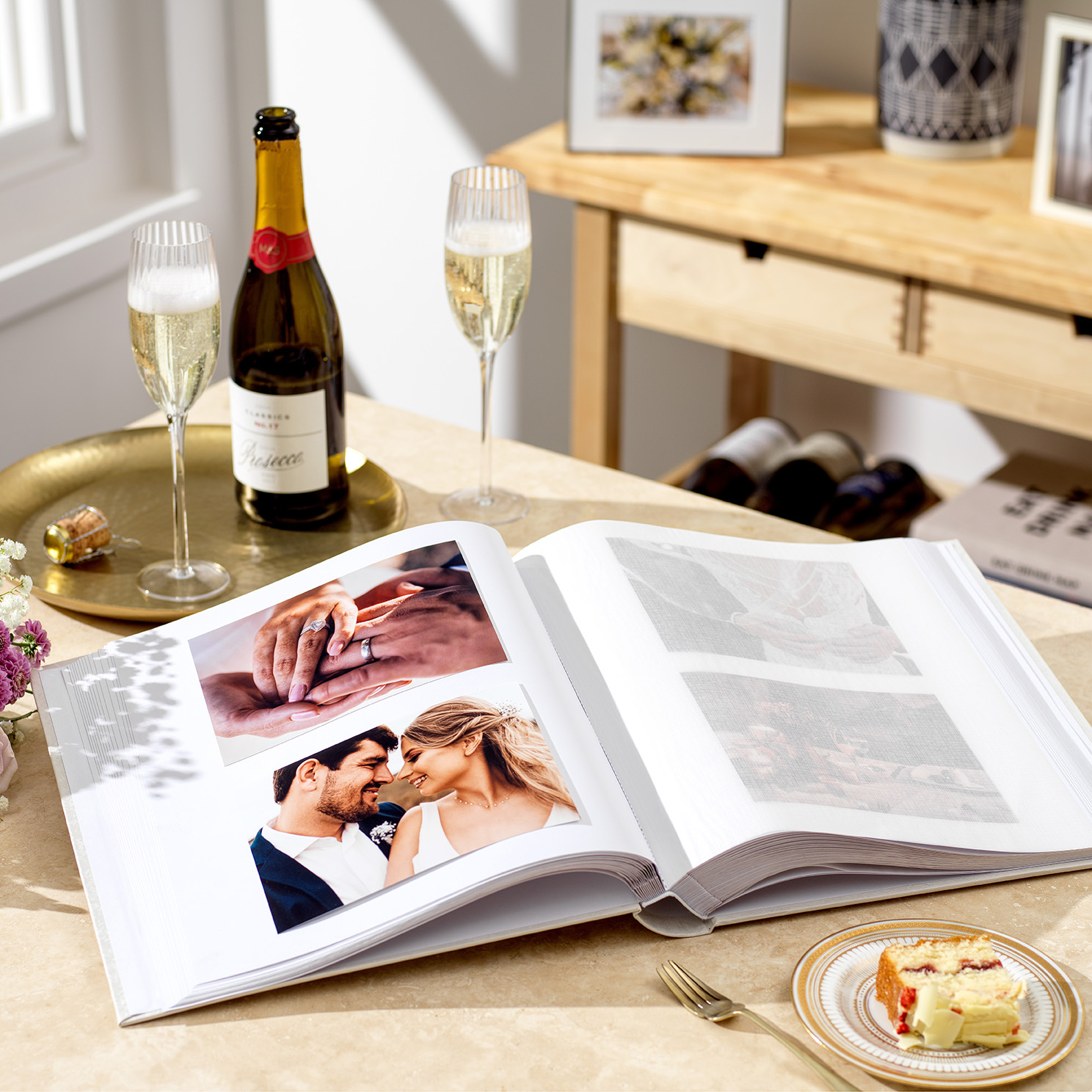 A traditional photo album with blank pages